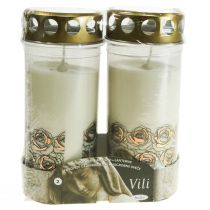 Product Grave candles white roses mourning light memorial light Ø7cm H18cm 90h 2pcs