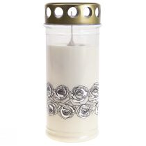 Grave candle white roses silver mourning light Ø7cm H18cm 77h
