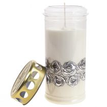 Product Grave candle white roses silver mourning light Ø7cm H18cm 77h