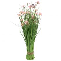 Bunch of grass with flowers and butterflies pink 70cm