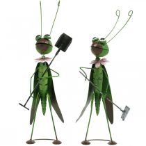 Product Grasshopper Garden Figurine Metal Decoration Cricket with Rake and Spade H33cm Set of 2