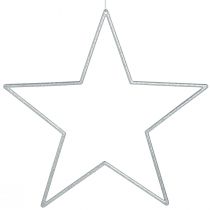 Product Large silver glitter decorative stars, 24cm, for hanging - set of 6