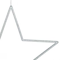 Product Large silver glitter decorative stars, 24cm, for hanging - set of 6