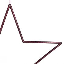 Product Large decorative stars for hanging, 24cm, berry glitter, Christmas decoration, set of 6