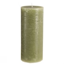 Product Set of 2 large olive green pillar candles, decorative candles for table decoration &amp; home ambience, 85x200mm, long burning time
