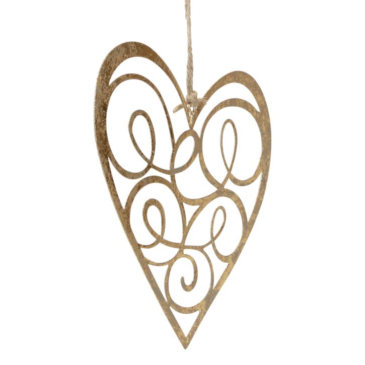 Product Hanging decoration window metal hearts decoration hearts golden 17cm 2pcs