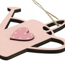 Product Hanging decoration wooden watering can deco pink deco hanger 14x12cm 6pcs