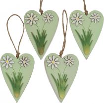 Product Decorative hearts for hanging with flowers wood green, white 8.5×12cm 4 pcs