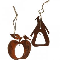 Deco hanger metal apple pear patina decoration 23/24cm 2pcs