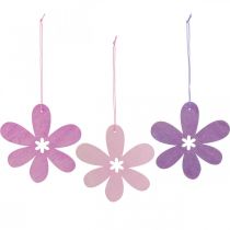 Product Decorative flower wooden pendant wooden flower purple/rose/pink Ø12cm 12pcs