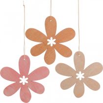 Product Deco flower wooden pendant wooden flower orange/pink/yellow 12 pieces