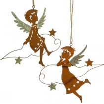 Deco hanger Christmas angel decoration metal rust 15cm 6pcs