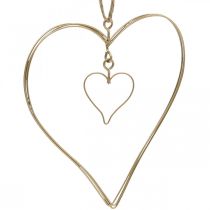 Decorative heart for hanging, hanging decoration metal heart golden 10.5 cm 6 pieces