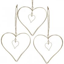 Decorative heart for hanging, hanging decoration metal heart golden 10.5 cm 6 pieces