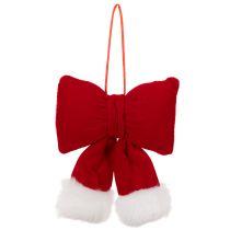 Product Fabric bow made of flannel with plush trim, for hanging, 15cm