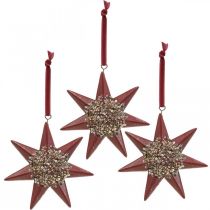 Christmas pendant deco star to hang up Bordeaux 4pcs