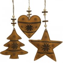 Christmas tree decoration star fir heart imitation leather 11cm 3pcs