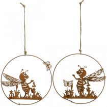 Product Decorative bee made of metal rust garden decoration for hanging Ø14cm 4 pieces