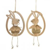 Decorative pendant wooden Easter decoration rabbit in the egg 9×1.5×23cm 6 pieces