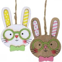 Funny Easter bunny decoration wooden bunny head to hang 7.5cm 12pcs