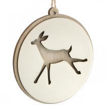 Product Pendant with deer, decoration medallion, wood decoration, Advent Ø9.5cm 6pcs