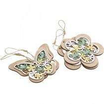 Product Butterfly to hang, wooden pendant flower, spring decoration with glitter H11/14.5cm 4pcs