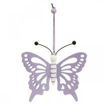 Hanging decoration deco butterflies wood purple/white 12×11cm 4pcs