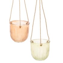 Product Hanging glass pot, decorative glass pot, retro style, green/brown, 14.5cm, 2 pieces