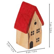 Product Wooden decorative house set with red roofs and fir trees, 12cm, 6 pieces