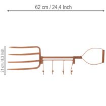 Product Rusty metal hook rail, decorative hay fork, garden decoration, 4 hooks, 62cm