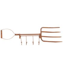 Product Rusty metal hook rail, decorative hay fork, garden decoration, 4 hooks, 62cm