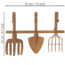 Product Hook rail for garden tools, garden decorations, rake, spade, and hoe; metal coat rack made of rusted metal, L33.5cm