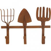 Hook bar garden tools, garden decoration, rake spade rake, wardrobe made of metal patina L33.5cm