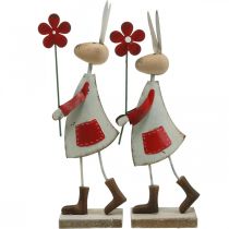 Product Easter decoration, rabbit made of metal, spring decoration, Easter bunny with flower red, beige H21cm 2pcs