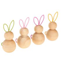 Product Wooden rabbit decorative figure with wire ears for modern Easter decorations, 11cm, 4 pieces
