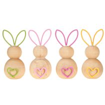 Product Wooden Bunny Decorative figurines with coloured wire ears for modern Easter decor 11cm 4 pieces