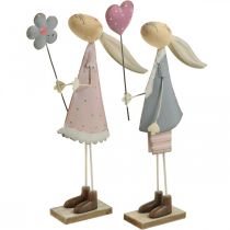 Product Spring decoration, rabbits made of metal, Easter, pair of rabbits, Valentine&#39;s Day pink, blue 29.5/31.5cm set of 2