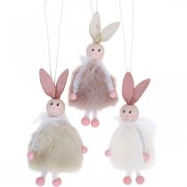 Bunnies, Easter decorations, spring pendants, Easter bunnies to hang beige, pink, white H12.5cm 3pcs