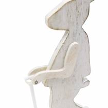 Product Rabbit with garden tools white wood H28/30.5cm set of 2