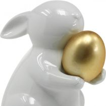 Rabbit with golden egg ceramic, Easter decoration elegant white, golden H15cm