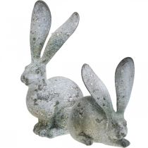 Decorative rabbit, garden figure in concrete look, shabby chic, Easter decoration with silver accents H21/14cm set of 2