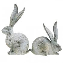 Product Decorative rabbit, garden figure in concrete look, shabby chic, Easter decoration with silver accents H21/14cm set of 2