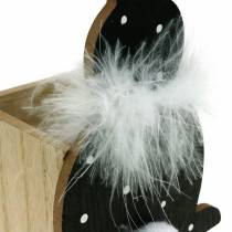 Bunny planter box feather boa black, white dotted wooden Easter bunny