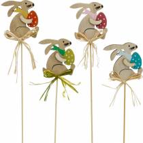 Bunny with Easter egg on a stick, flower plug Easter bunny, wooden decoration Easter, decorative plug, flower decoration 12pcs