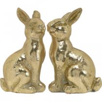Product Decorative bunny gold sitting, bunny to decorate, pair of Easter bunnies, H16.5cm 2pcs