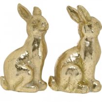 Product Decorative bunny gold sitting, bunny to decorate, pair of Easter bunnies, H16.5cm 2pcs