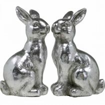 Product Decorative rabbit sitting Easter decoration silver vintage H17cm 2 pcs