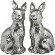 Product Decorative rabbit sitting Easter decoration silver vintage H13cm 2 pcs