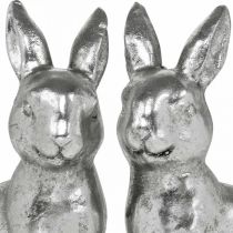 Deco rabbit sitting Easter decoration silver vintage H13cm 2pcs