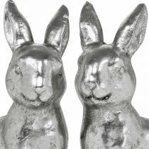 Product Decorative rabbit sitting Easter decoration silver vintage H13cm 2 pcs